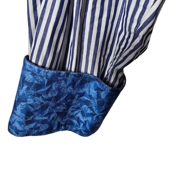 Robert Graham‎ Flip Cuff Dress Shirt Large Men's Long Sleeve Blue White Striped - Picture 8 of 8